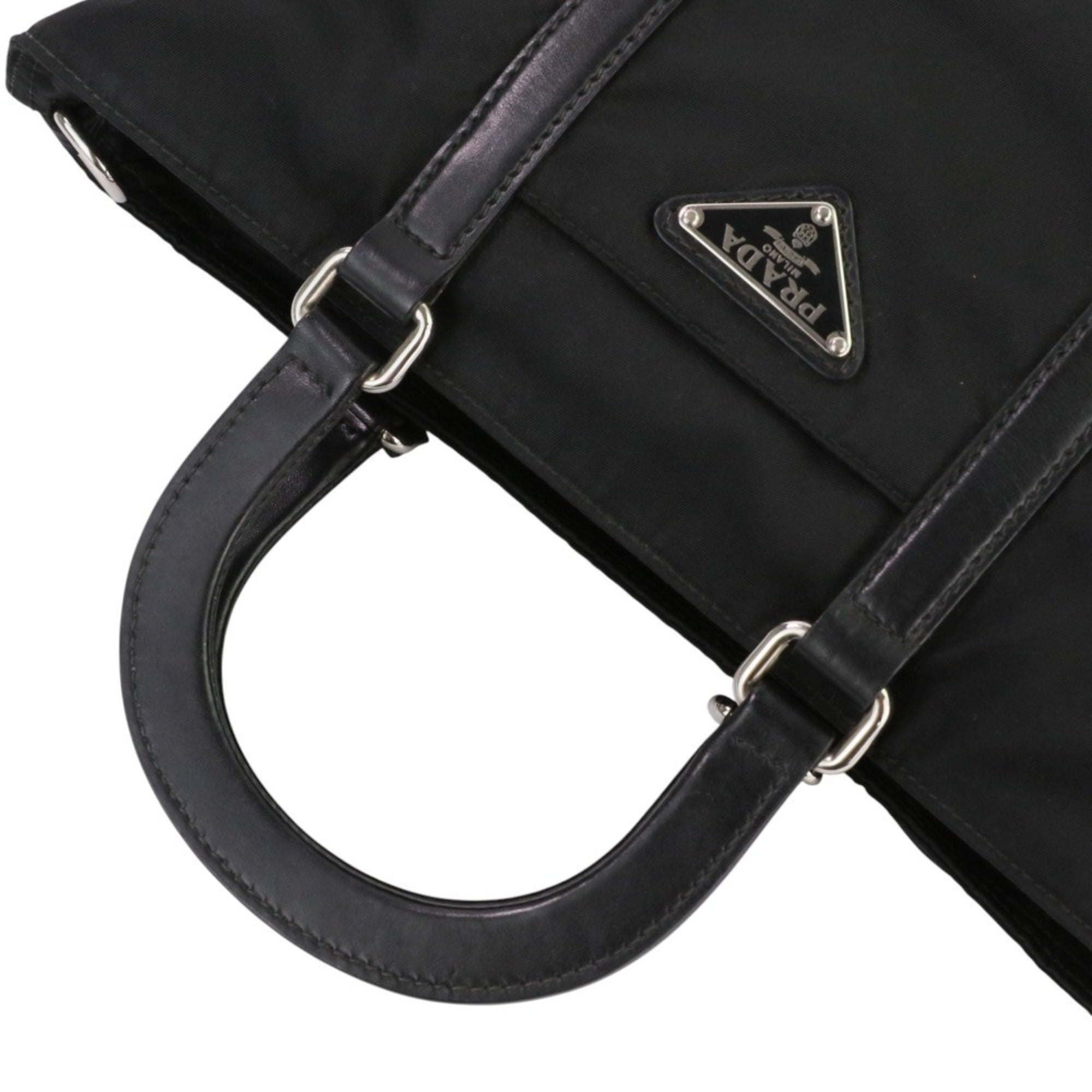 PRADA Prada Nylon Triangle Logo Plate 2-Way Handbag/Shoulder Bag BN1066 Black Women's