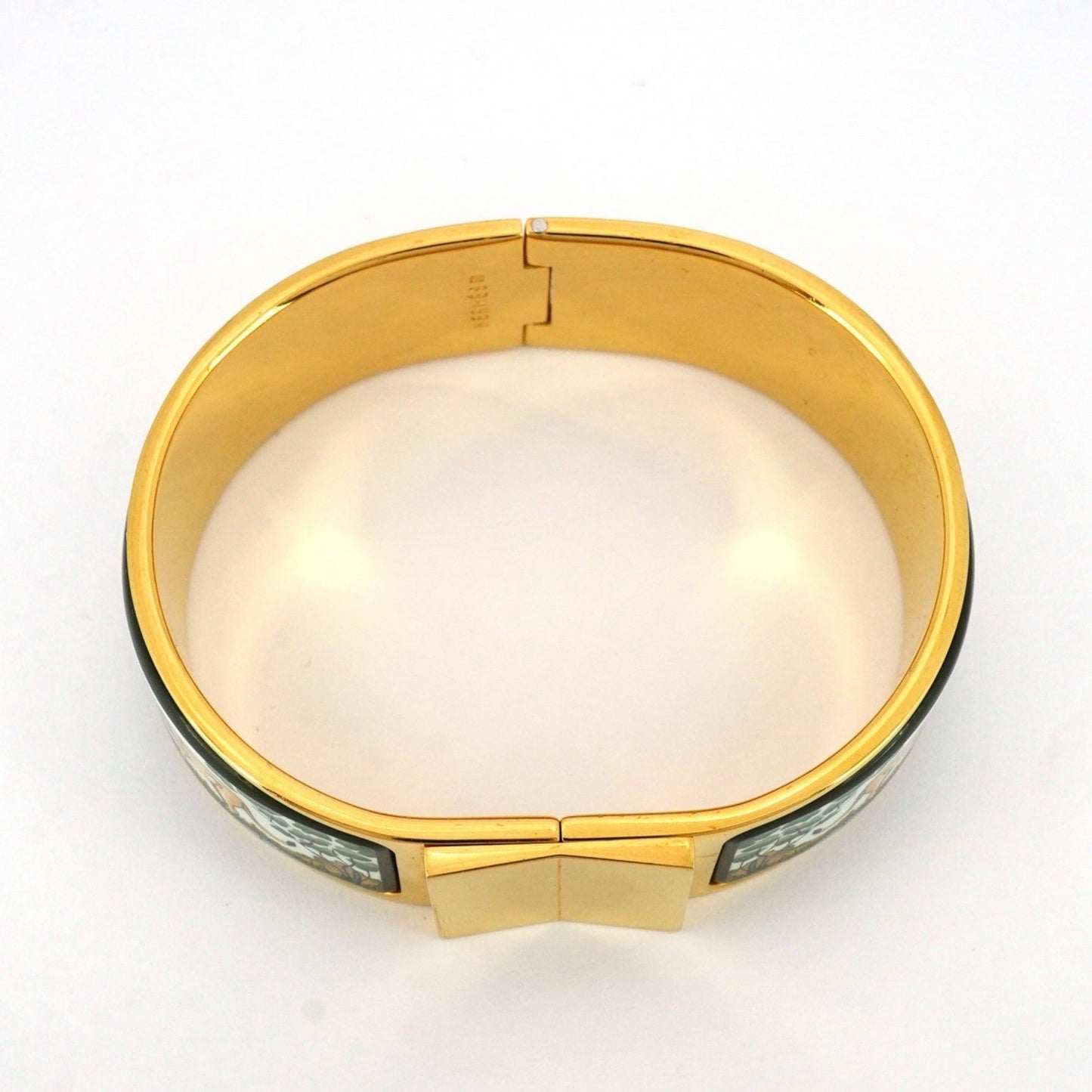 Hermes Click Cluck GM Bangle, GP Plated, Cloisonne, Gold, Green, Multicolor, Women's