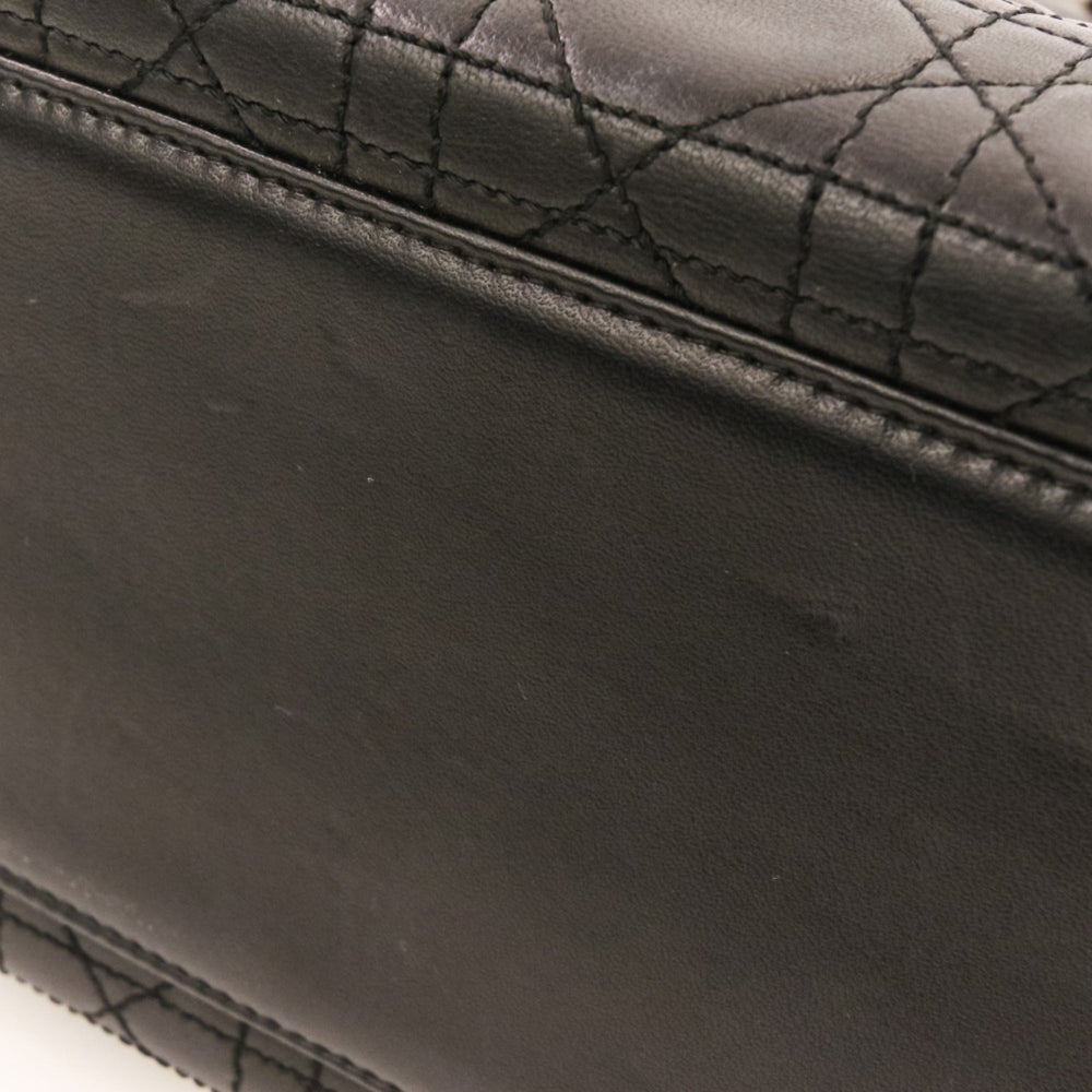 Christian Dior Lady Cannage Leather 2-way Handbag/Shoulder Bag, Black, Women's — Like New