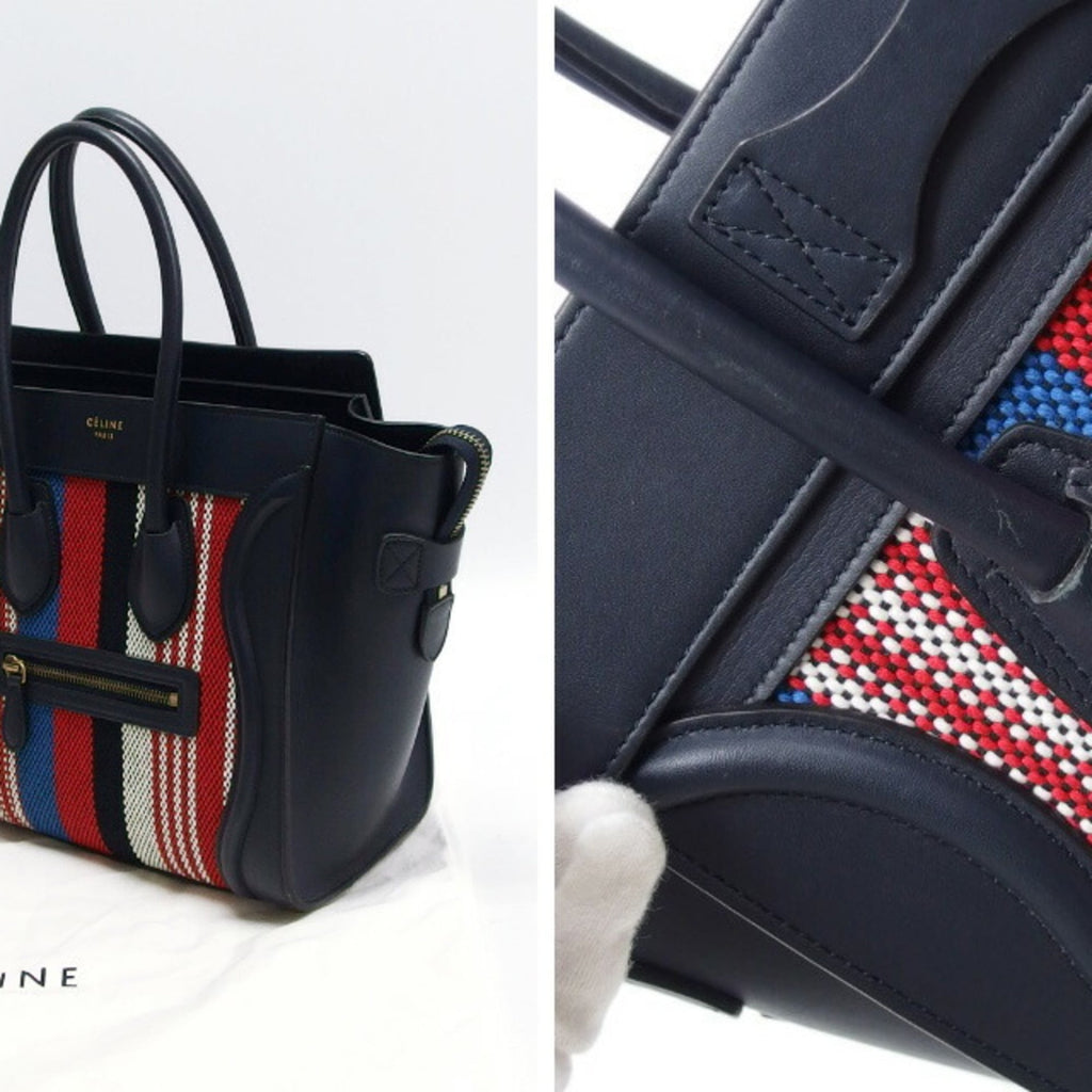 Celine Luggage Micro Shopper Striped Handbag Dark Navy