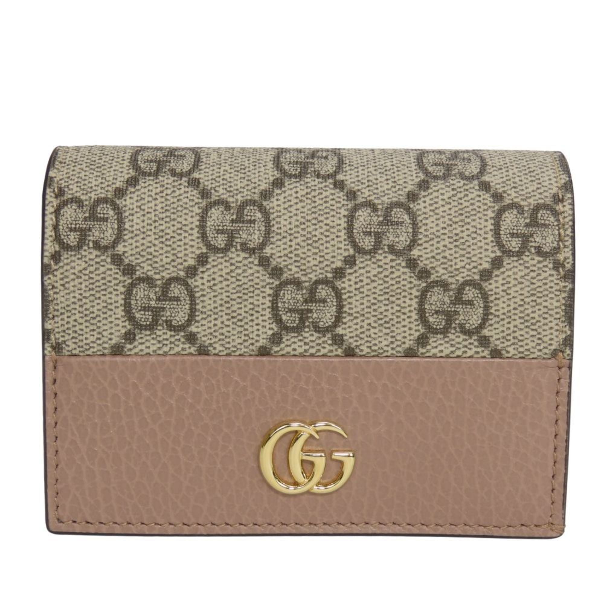 Gucci Bi-fold Wallet 658610 GG Marmont Supreme Canvas Leather Dusting Pink Beige Bi-color Compact Women's GUCCI