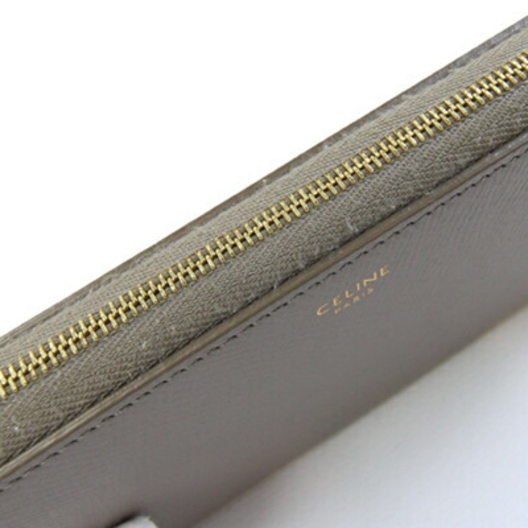 Celine Large Zip Wallet 10B553BEL.10BL Greige Leather Round Zipper Women's CELINE