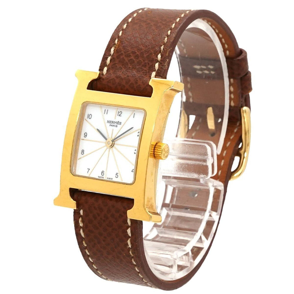 Hermes H-Watch HH1 201 Women's Watch White Brown Quartz H — Very Good