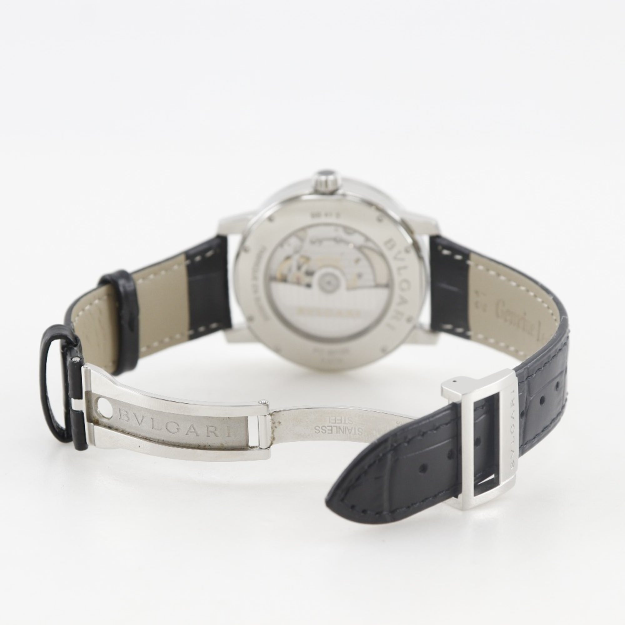 Bvlgari Watch BB41BSLD Stainless Steel and Leather Automatic Analog Display Black Dial Men's — Very Good
