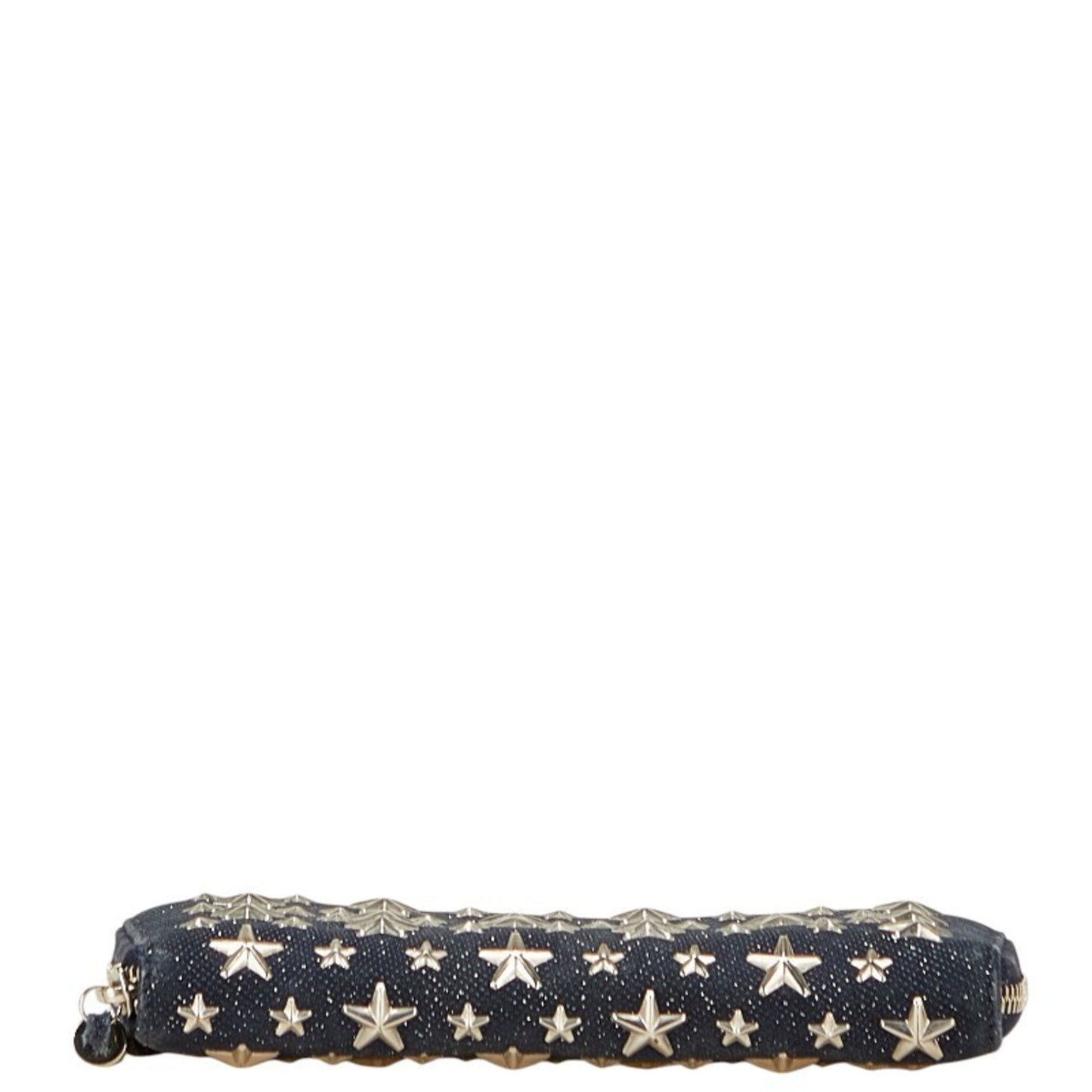 Jimmy Choo Star Studs Long Wallet Navy Canvas Leather Women's JIMMY CHOO