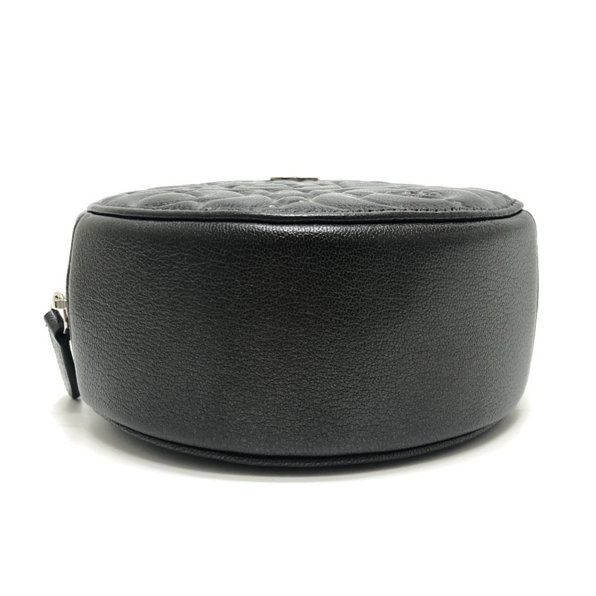 CHANEL Camellia CC Coco Mark Logo Crossbody Bag, Round Mini Shoulder Leather, Women's, Gray — Like New