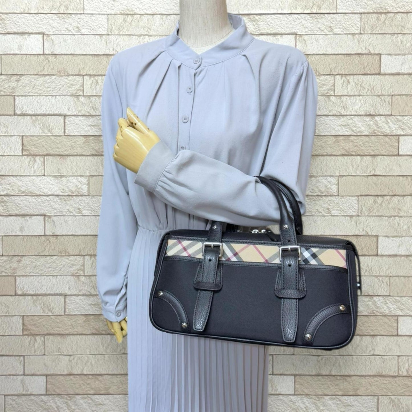 Burberry Nova Check Handbag Canvas Black Women's BURBERRY