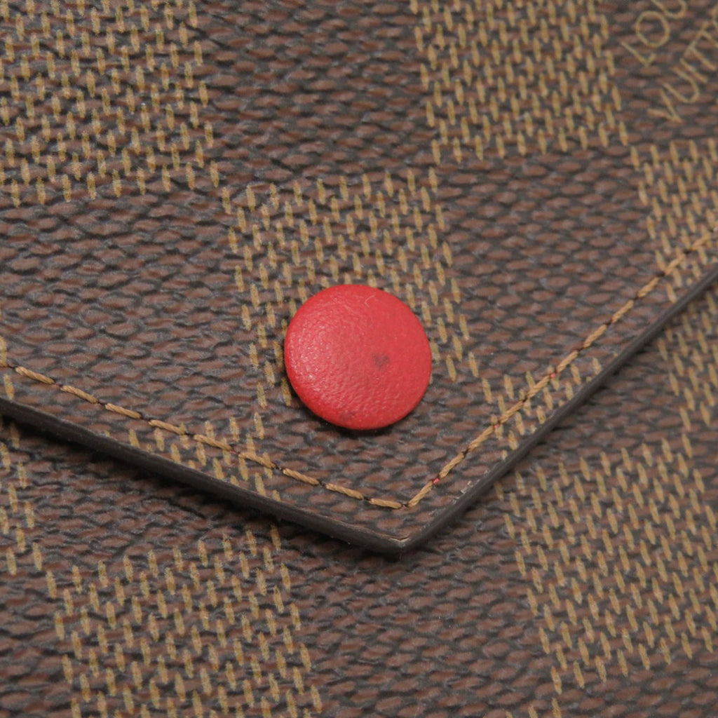Excellent condition Louis Vuitton Portefeuille Victorine Damier N41659 tri-fold wallet with IC tag, red and brown, LV 0663