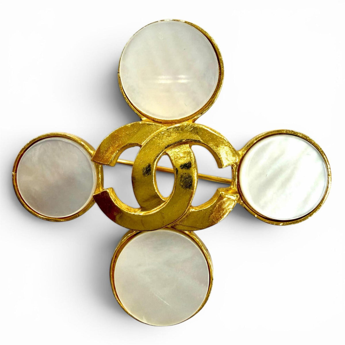CHANEL Vintage 95A Coco Mark Shell Brooch, Gold, Made in France, Women's, with Box — Like New