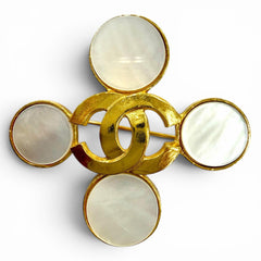 CHANEL Vintage 95A Coco Mark Shell Brooch, Gold, Made in France, Women's, with Box — Like New