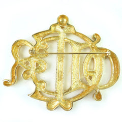 Christian Dior emblem logo design brooch accessory, gold, for women — Like New