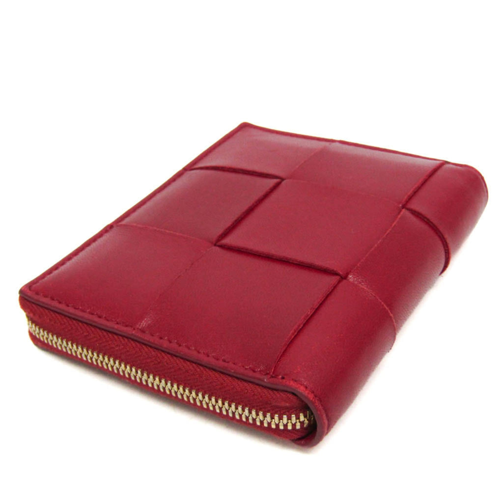 Bottega Veneta Cassette Round Zipper Women,Men Leather Bill Wallet (bi-fold) Red Color