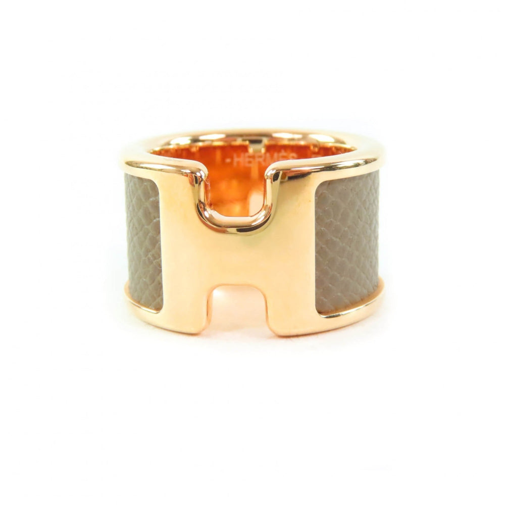 HERMES Olympe GM Etoupe Pink Gold Madame Veau H Design Ring, Size XS, with Box and Dust Bag, Made in France — Like New