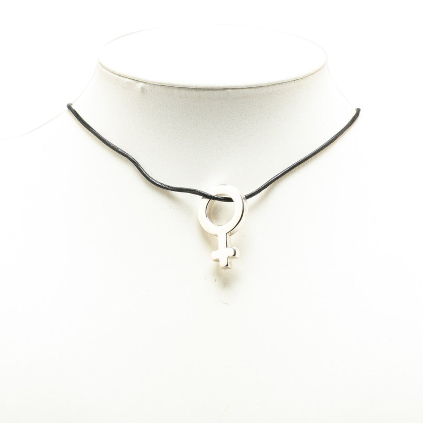 Gucci Mess Symbol Necklace Black SV925 Silver Leather Women's GUCCI