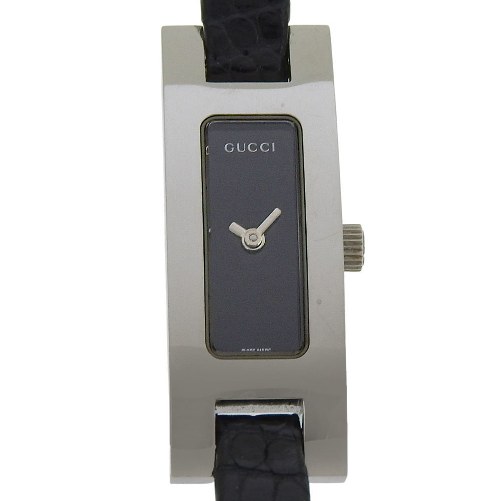 Gucci 3900L Women's Watch, Stainless Steel and Leather, Quartz Movement, Analog Display, Black Dial — Good