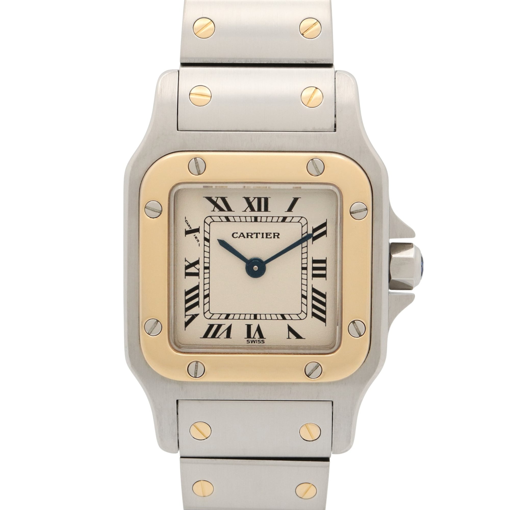 Cartier Santos Galbee SM Watch, 18K (Yellow Gold) Stainless Steel, Ladies, Silver Tone, W20012C4 — Very Good