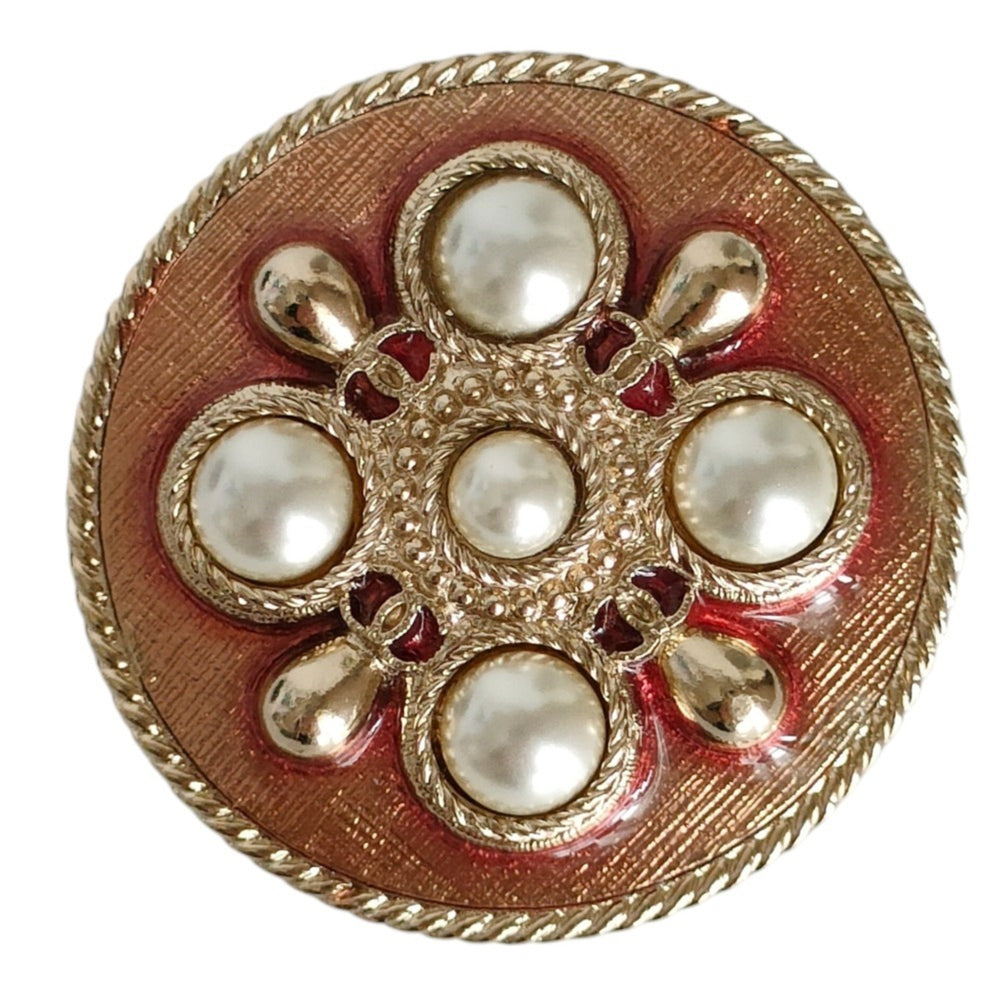 CHANEL B17P Pearl Motif Pin Brooch with Box, Gold Color, Women's — Like New