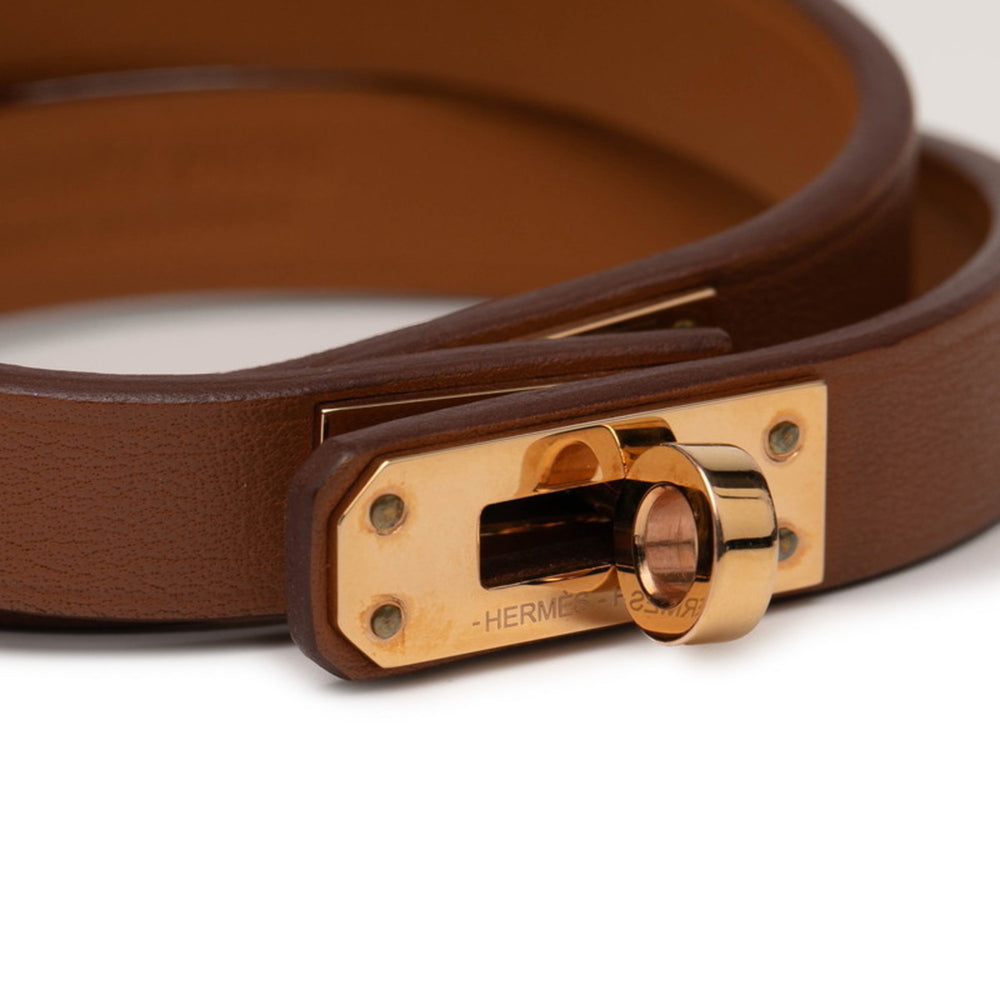 Hermes Hermès Mini Kelly Double Tour Bracelet in Brown with Gold Hardware and Swift Leather for Women — Like New