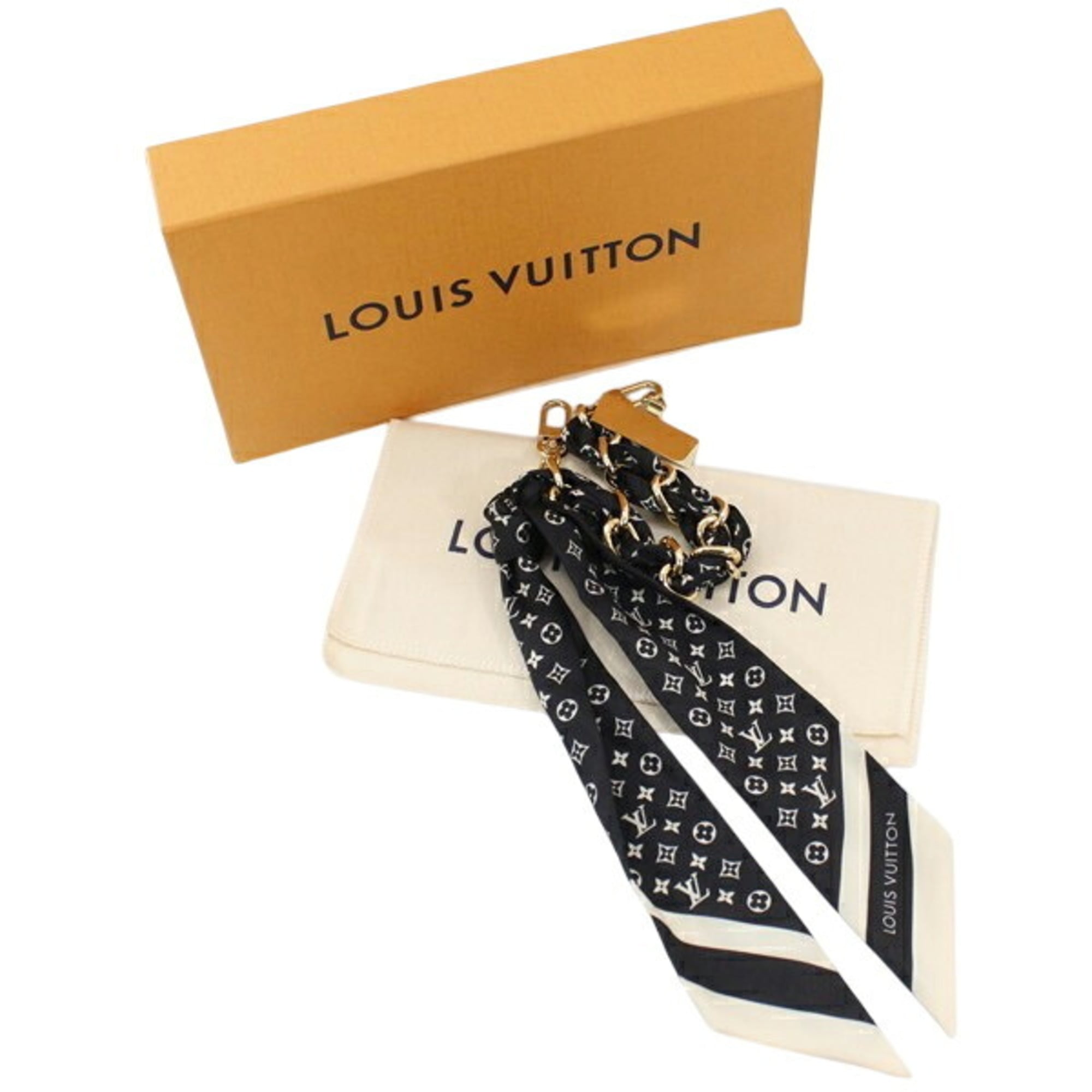 LOUIS VUITTON Bag Charm Phone Strap Monogram Silhouette Keychain M03274 Gold Silk KM3346 — Like New