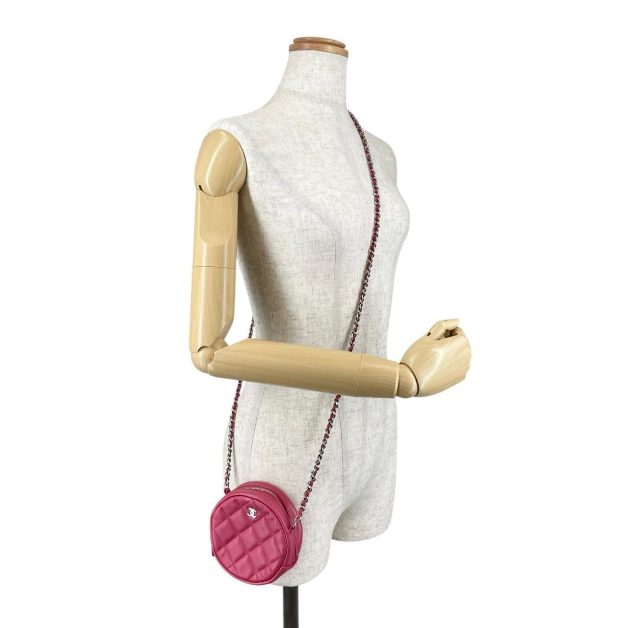 Chanel CHANEL Shoulder Bag, Round Chain, Coco Mark, Matelassé Mini, Lambskin, A70657 Pink — Like New