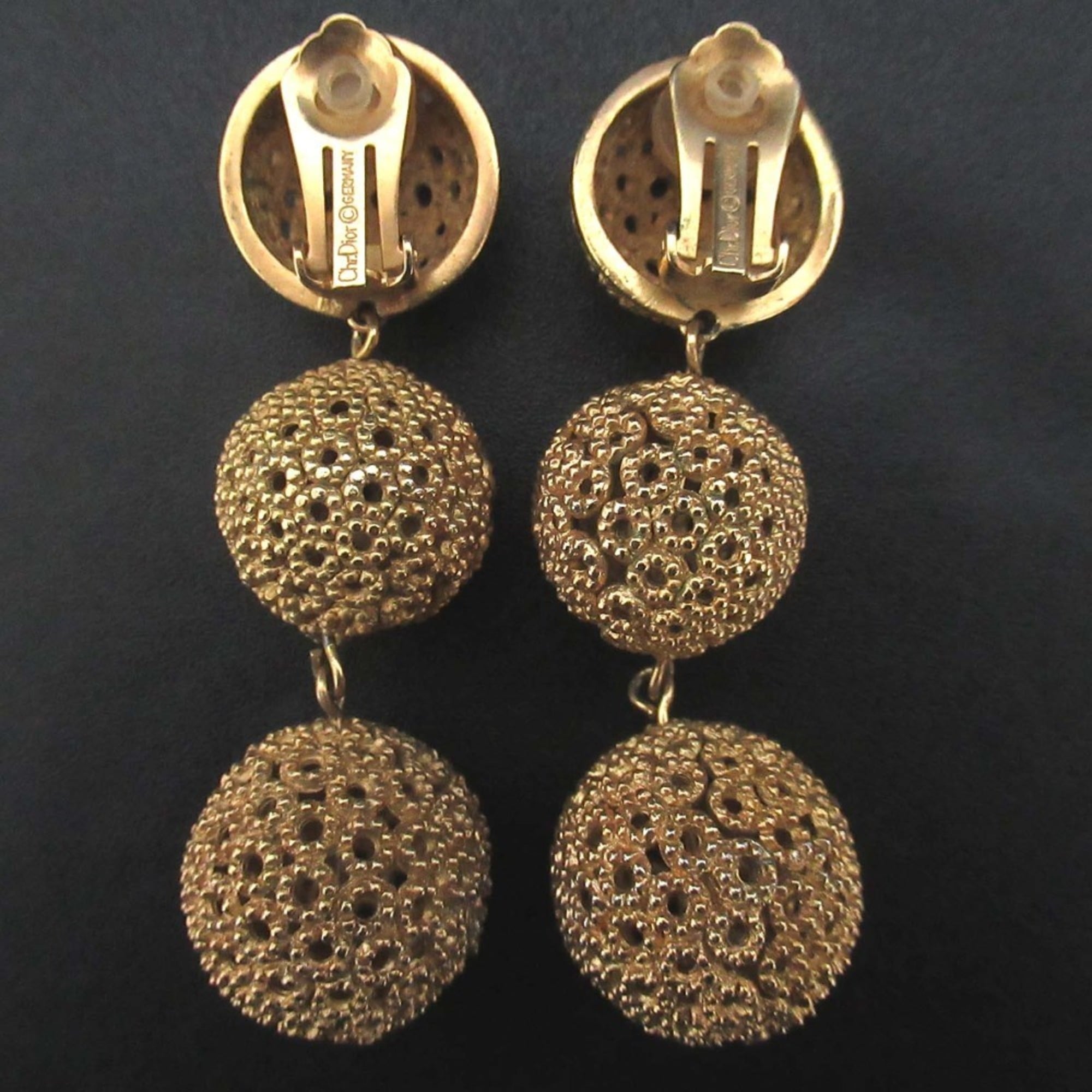 Christian Dior Vintage 3-Ball Clip Earrings, GP, Gold, Women's