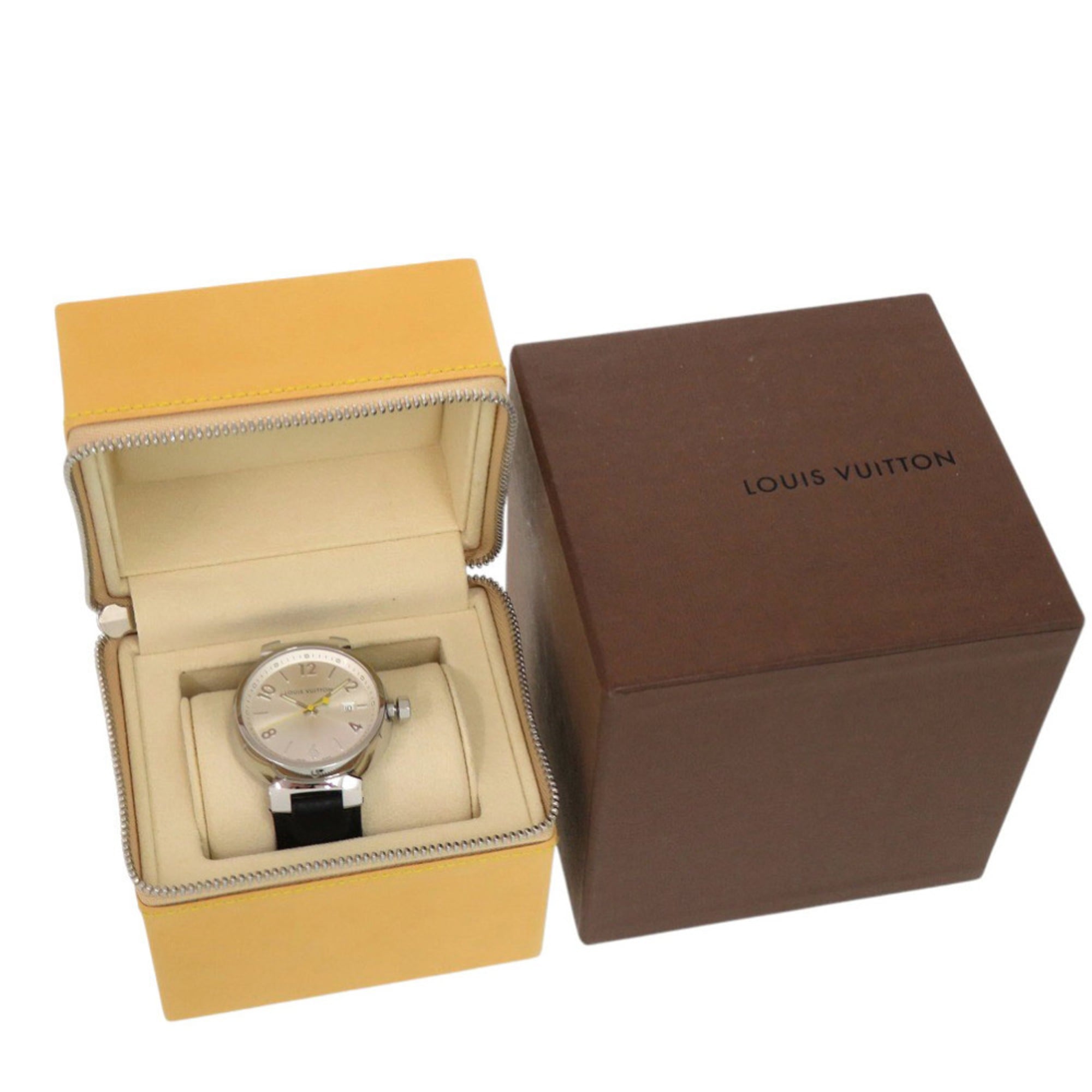 Louis Vuitton Tambour Q111E Stainless Steel Leather Silver Quartz Watch 1507 LOUIS VUITTON — Good