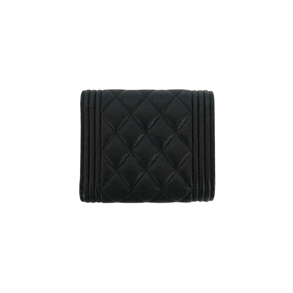 CHANEL Boy Chanel Coco Mark Caviar Leather Tri-fold Wallet, Black, 41144