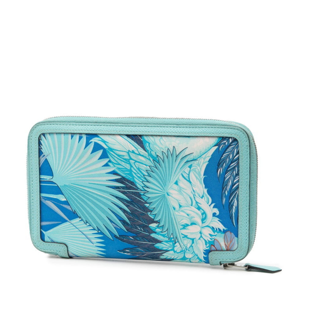 Hermès Silk Soi Cours Flamingo Party Long Wallet, Blue Atoll, Mykonos Pink, Silk, Epsom Leather, Women's, HERMES
