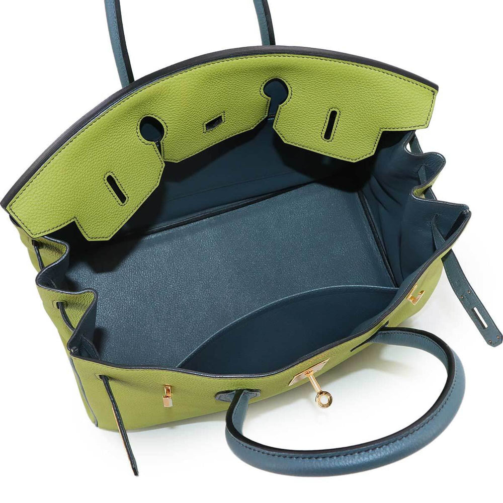 Hermes Birkin 35 Personal SPO Togo Pistachio Blue Orage Handbag □Q Stamp Gold Hardware — New - Store Return