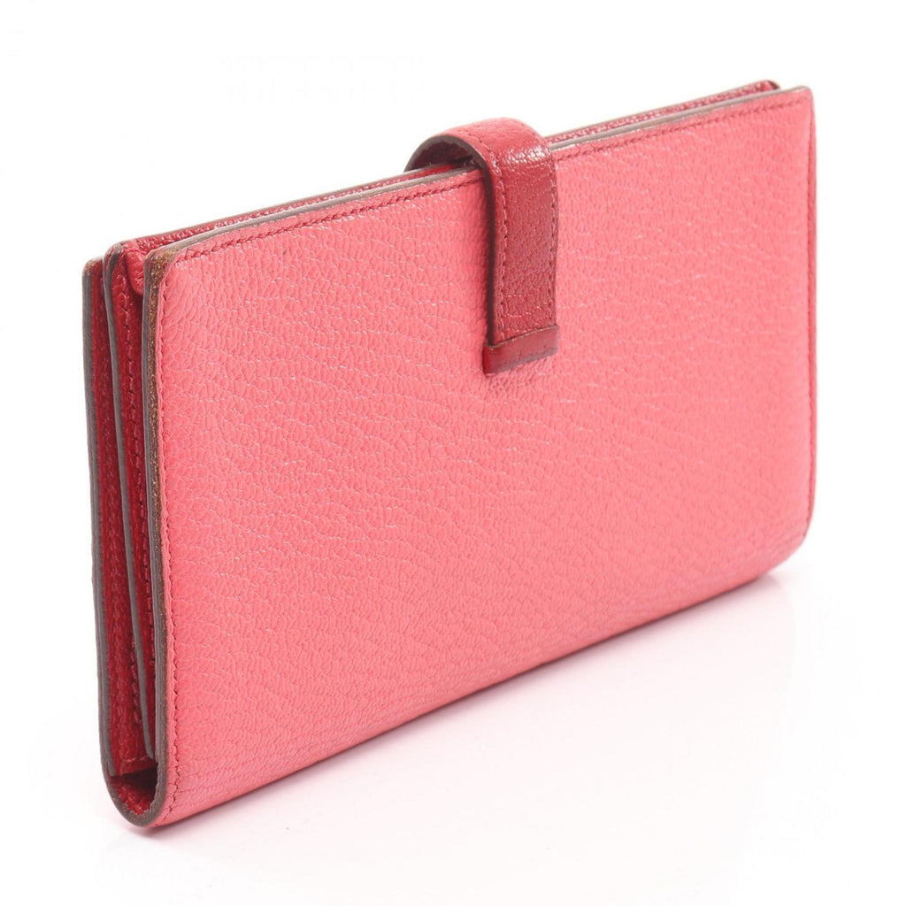 Hermes Hermès Bearn Soufflet bifold long wallet, leather, Chevre, women's, pink and red, Rouge Casac