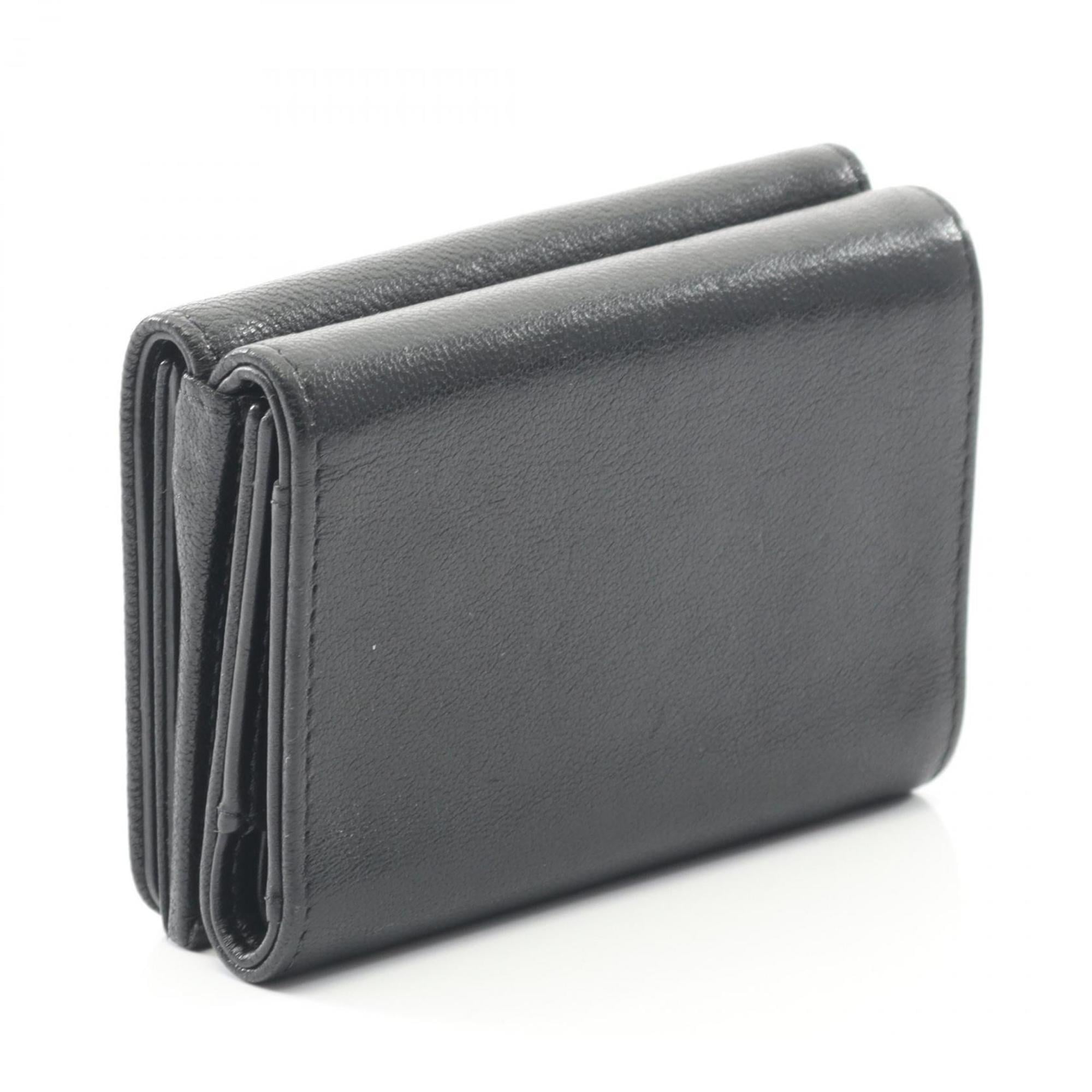 CHANEL Coco Mark Tri-fold Wallet Leather Women's Black