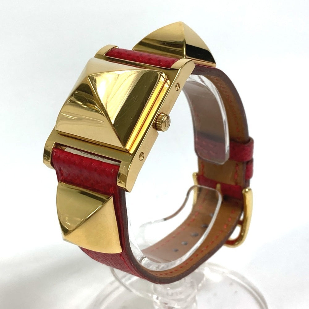 HERMES Medor Quartz Watch GP Leather Ladies Gold S-220909-9 — Good