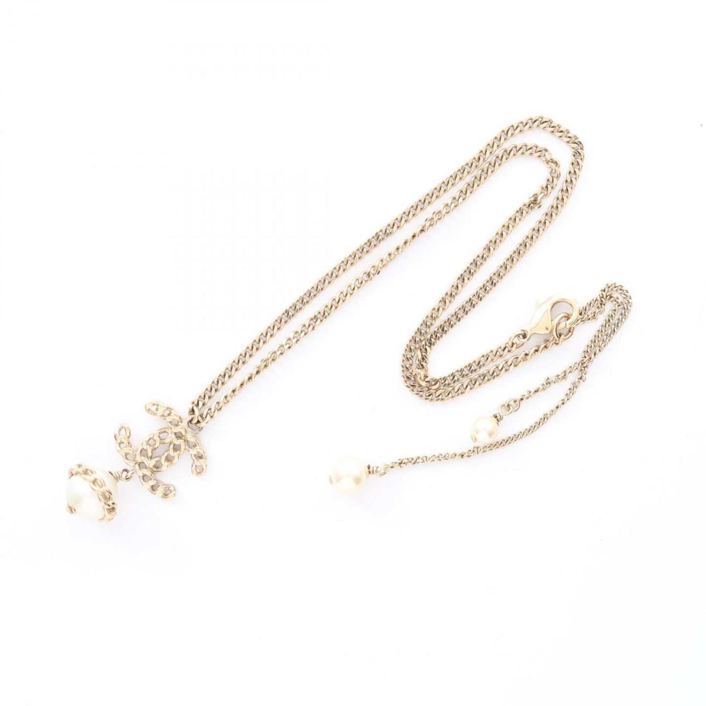 Chanel Coco Mark Necklace, Gold Plated with Faux Pearls, Women's, and White