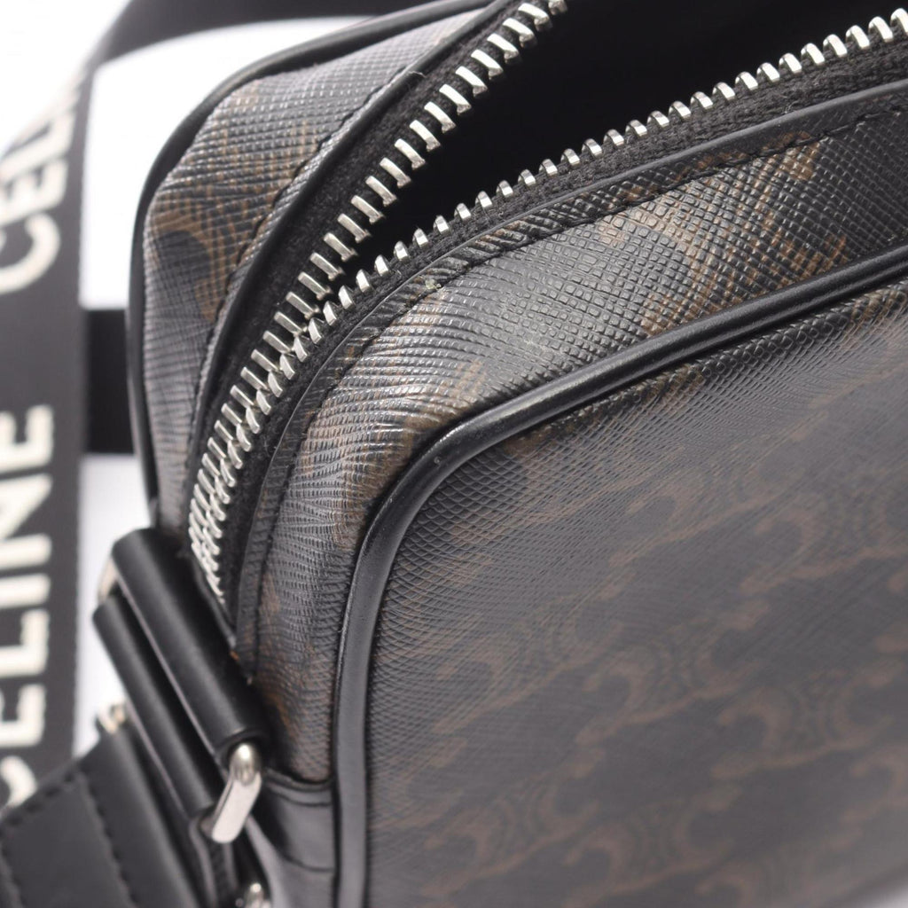 Celine Triomphe Medium Messenger Bag, Shoulder Coated Canvas and Leather, Men's Women's, Brown Black, 197202DND.38OS