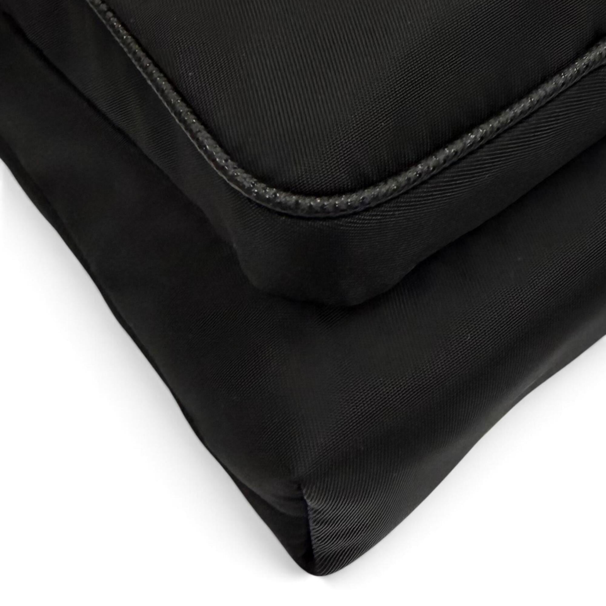PRADA 2ZH155 Nylon Leather Re-Nylon Triangle Logo Plate Phone Case Shoulder Bag Black Silver Hardware Made in Italy Men's Comes with Box — Like New