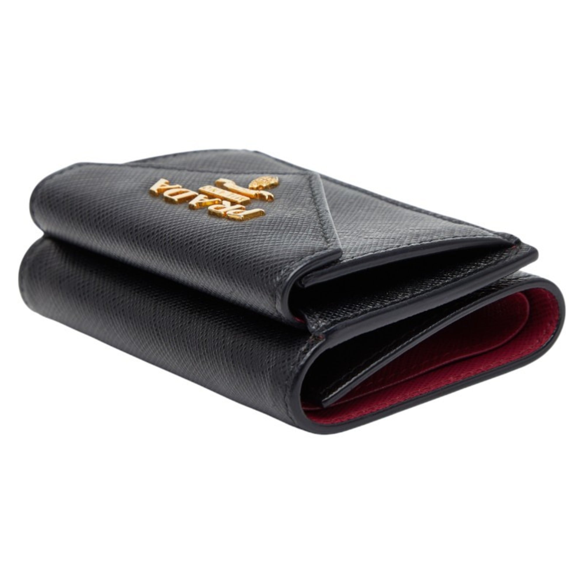 Prada Logo Tri-fold Wallet 1MH021 Black Sapphire Leather Women's PRADA