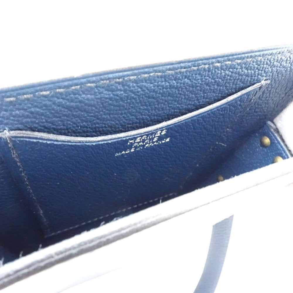 HERMES Aka Box WNN005 Pochette Shoulder Bag in Leather, Blue de Plus, Women's, 188592 — Like New