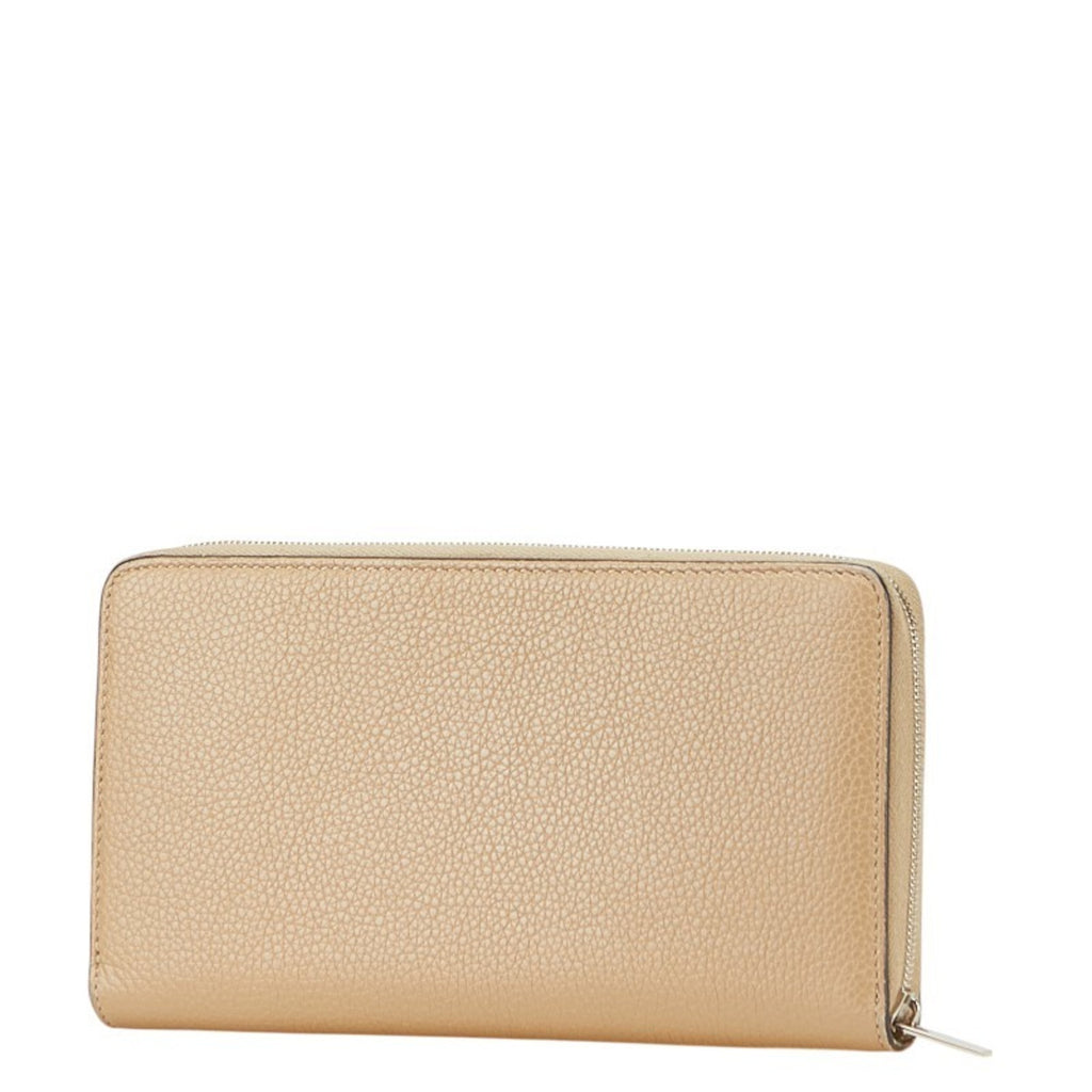 Celine long wallet with round zipper, beige leather, women's.