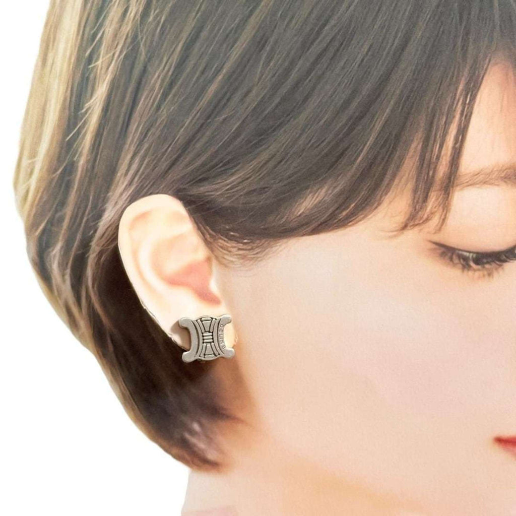 Celine Macadam Clip Earrings for Men and Women, Silver