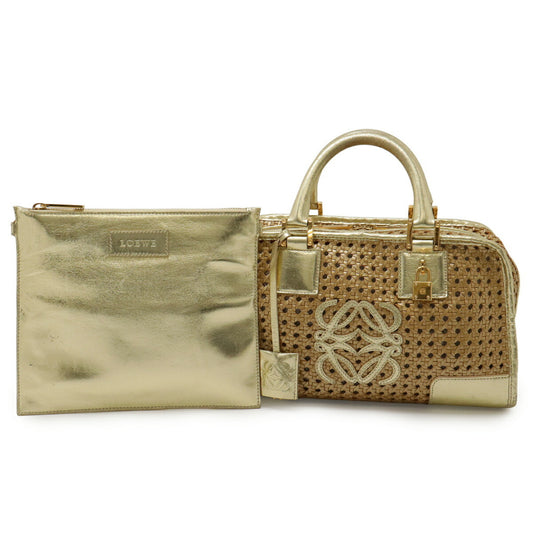 LOEWE Amazona 28 Anagram Handbag in Metallic Leather, Gold and Natural, 311.43.001