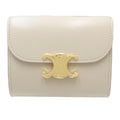 CELINE Triomphe Small Wallet W1E-3264, Beige Leather, Women's, 181614