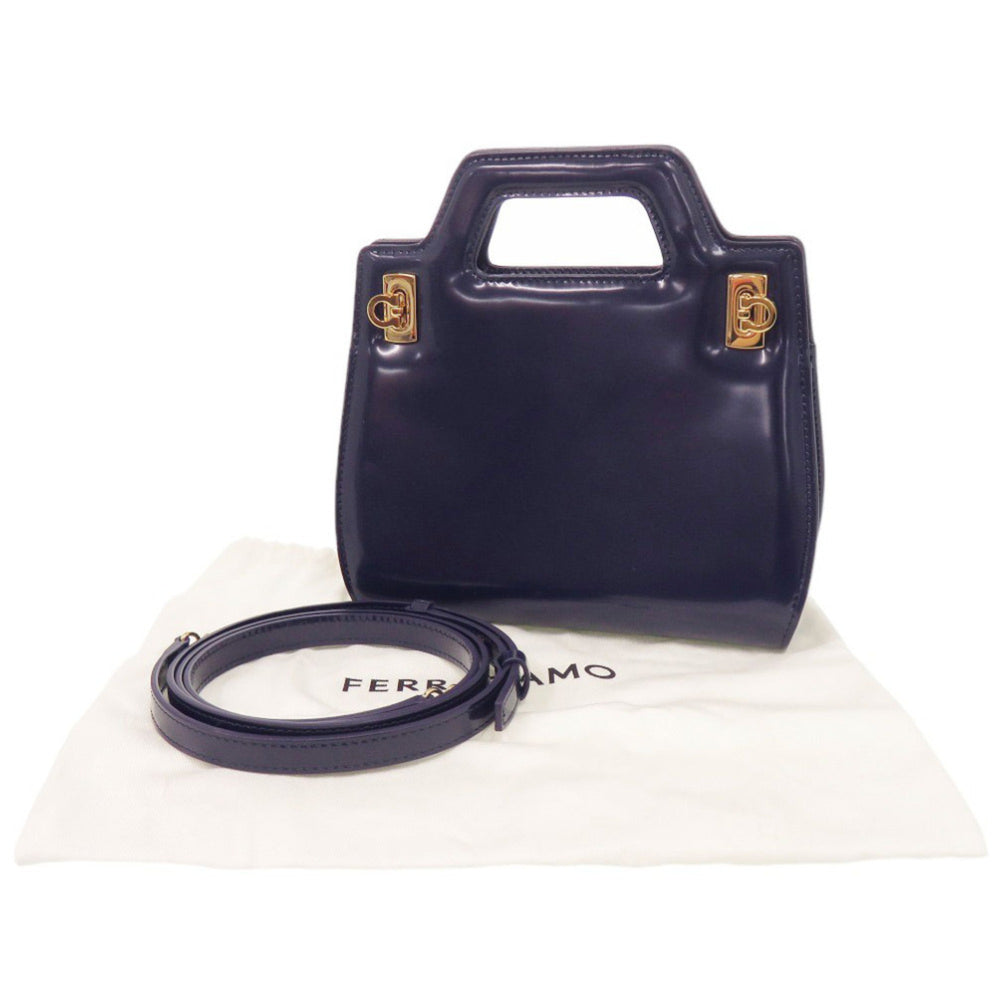 Unused Salvatore Ferragamo Wanda Mini 2WAY Gancini 213485 Calf Leather Blue Handbag 1389Salvatore — Like New