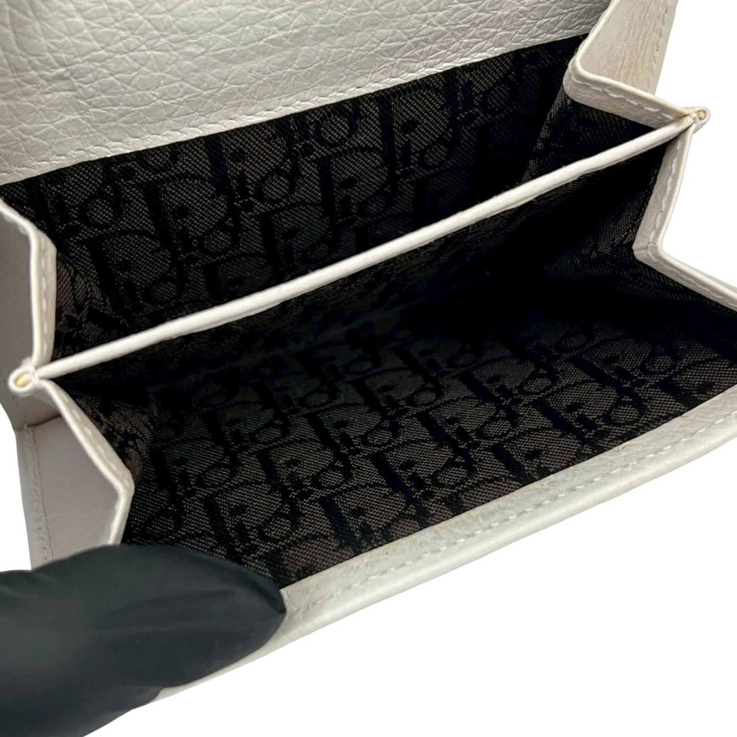 Christian Dior Saddle D Logo Leather Bi-fold Wallet Mini White 22193