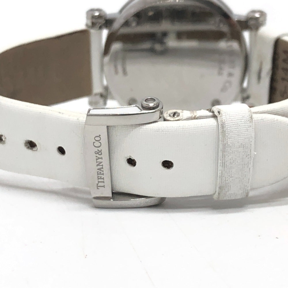 TIFFANY & Co. Z1300.11.11A20A41A White Ceramic Atlas Quartz Date Watch with Stainless Steel and Leather Strap, Silver — Good