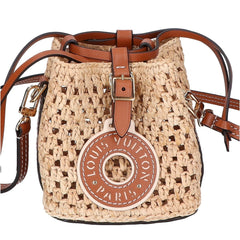LOUIS VUITTON M83521 Raffia Noé Purse 2-Way Drawstring Shoulder Bag, Natural x Tan, Gold Hardware, Women's — Like New