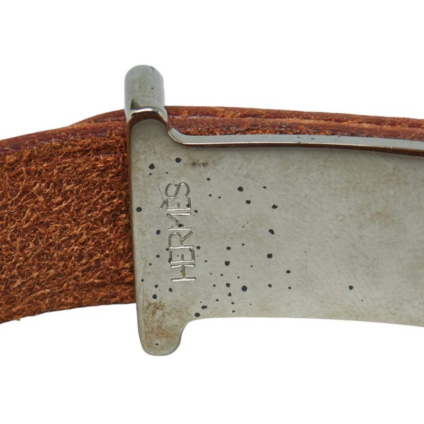 Hermes Api2 Bracelet Silver Brown Metal Leather Women's HERMES