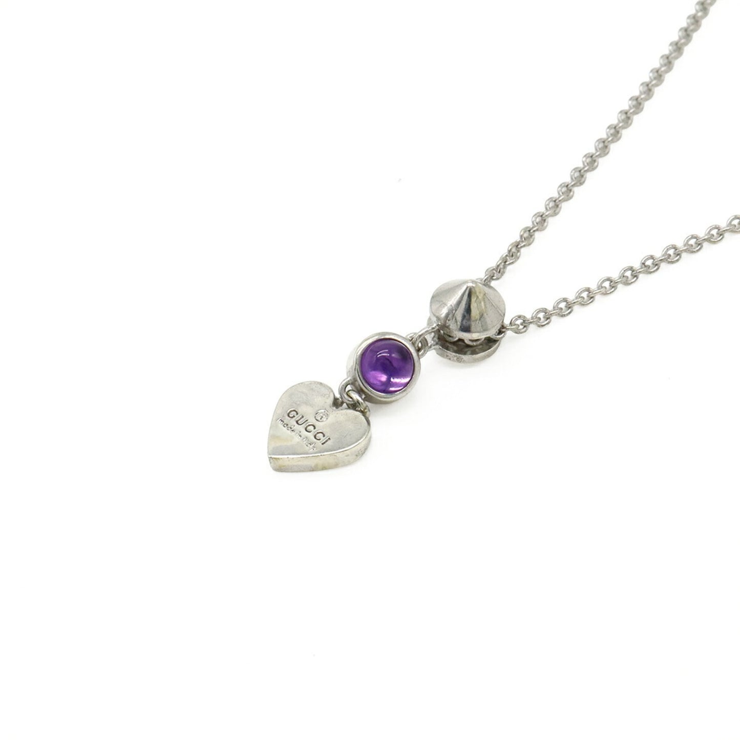 GUCCI Trademark Heart Motif Necklace Pendant in SV925 with Cone Studs and Colored Stones Purple (Product Code: 325871)