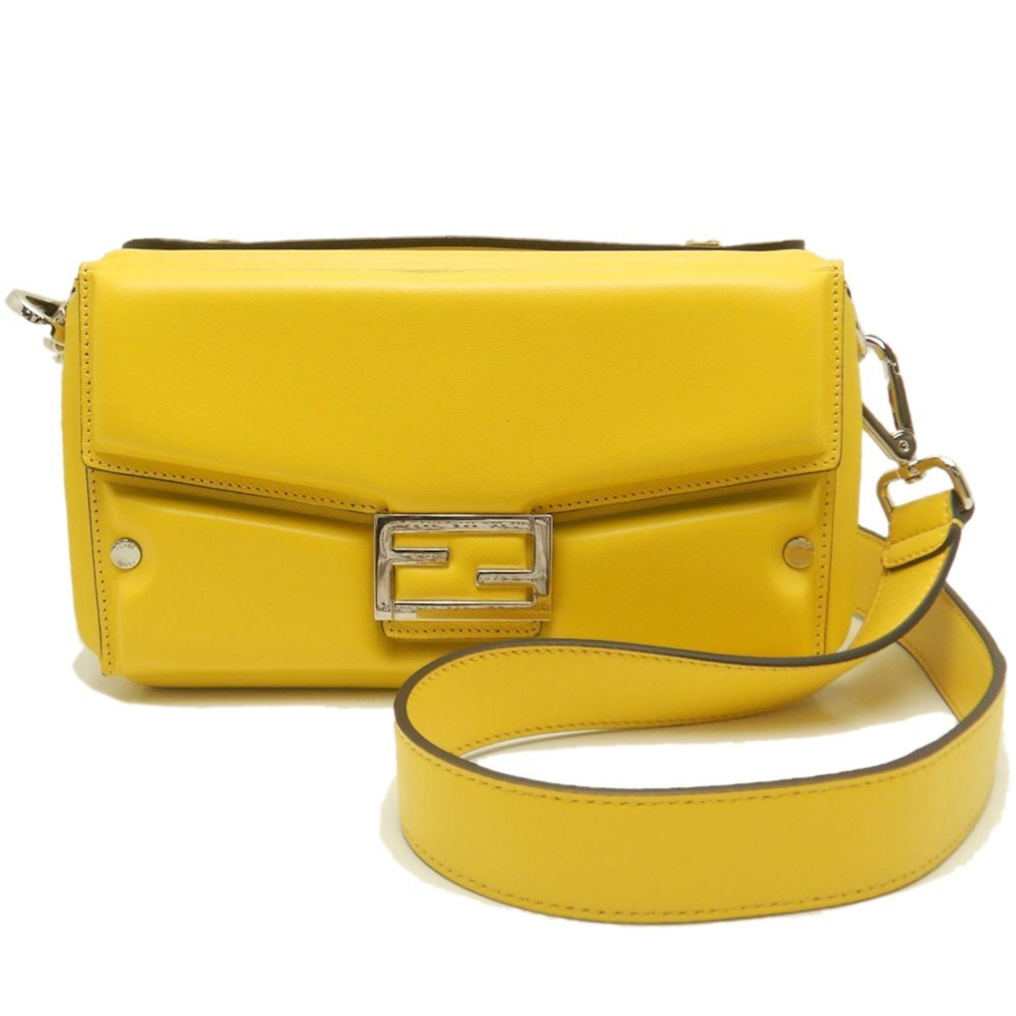 FENDI Bucket Soft Trunk 7VA565 Shoulder Bag in Yellow Leather, Women's, 253059