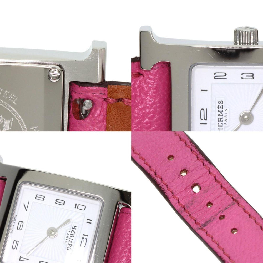 Hermes HH1.210 H Watch Stainless Steel Leather Ladies HERMES — Very Good