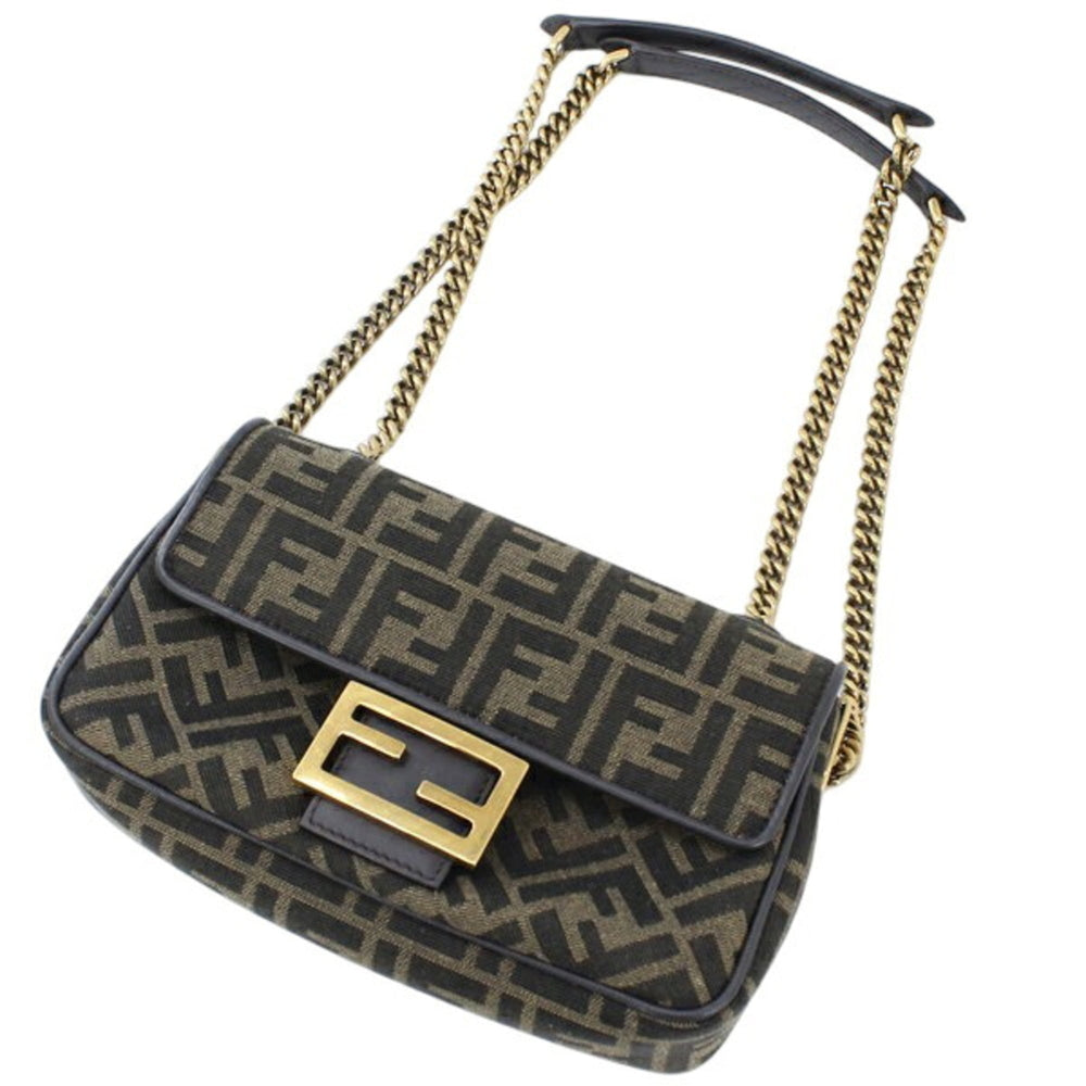 FENDI Zucca Baguette Chain Medium Shoulder Bag, Nylon Jacquard x Leather, Women's, 8BR793 AKBZ F1EM3 KM3158 — New - Store Return